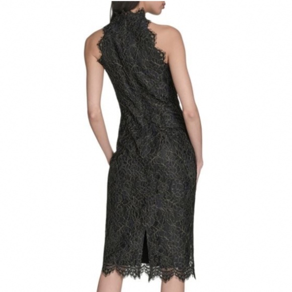 Eliza J Black Lace High Neck Sheath Midi Dress Size 4 - Picture 2 of 16